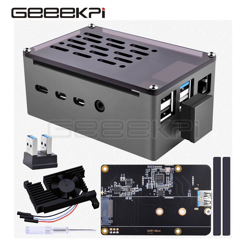 Pi 4 Case - Geeekpi Aluminium Brick Case Zwart Shell