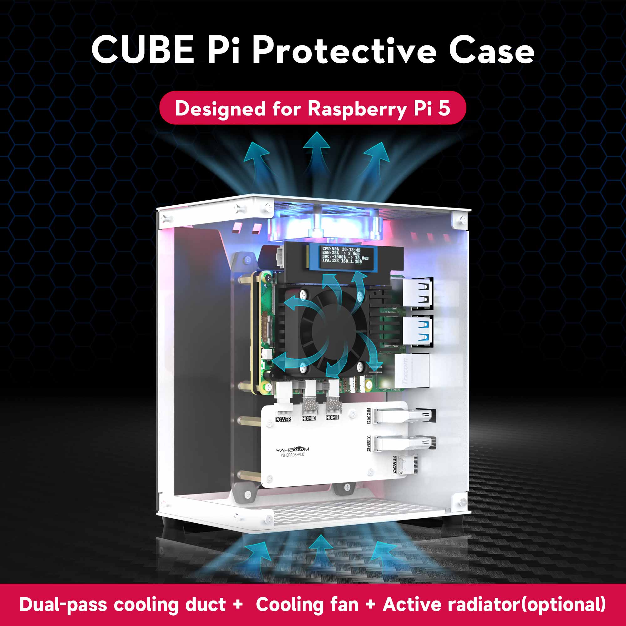 Pi 5 Case - Raspberry Pi 5-behuizing beschermset met koelventilator