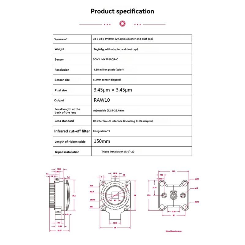 A86P-Voor Raspberry Pi Global  - Raspberry Pi Global Shutter Camera Imx296 recensie en prijs