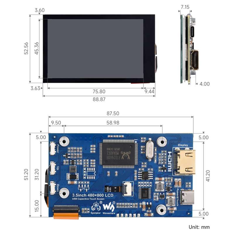 3,5 inch IPS capacitief LCD-aa - Pi Display recensie en prijs